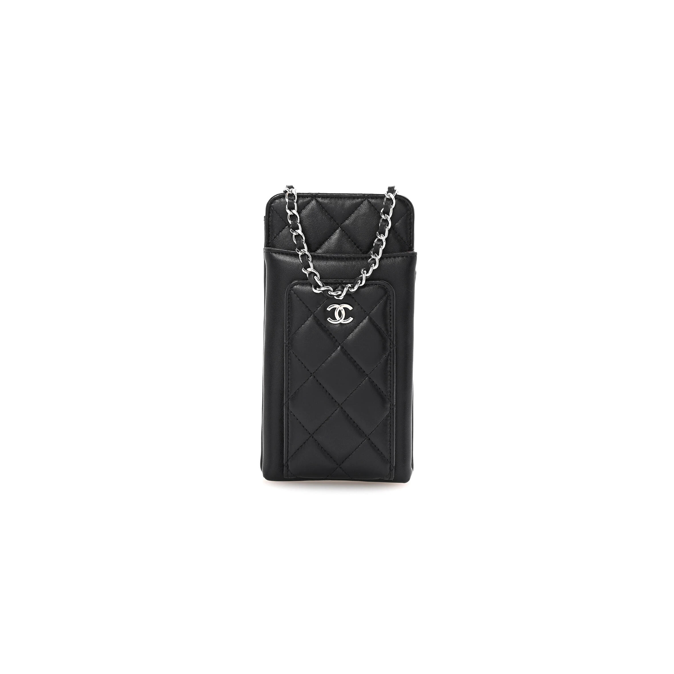 Ch**el lambskin quilted zip phone case black (18*10*3cm)